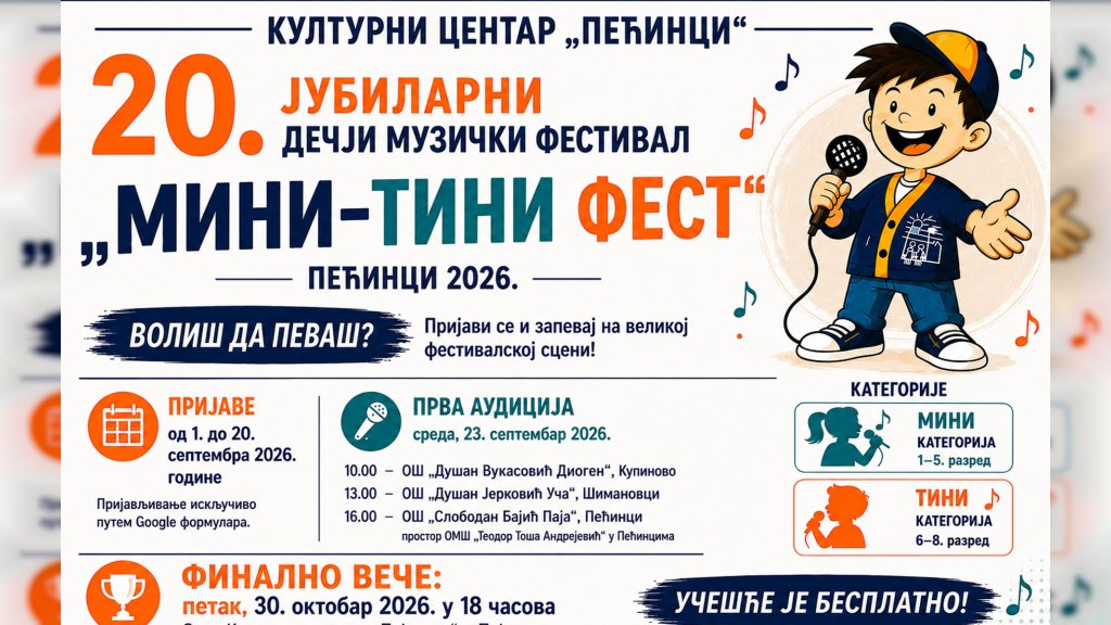 Pećinci: Prijave za Mini-tini fest otvorene od 1. do 30. septembra