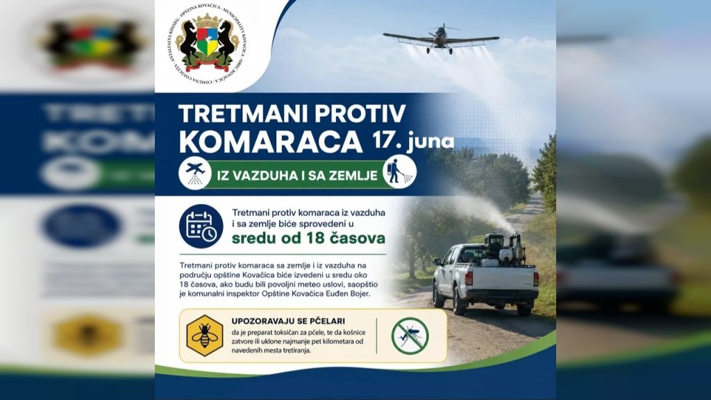 Tretmani protiv komaraca iz vazduha i sa zemlje biće sprovedeni u sredu od 18 časova