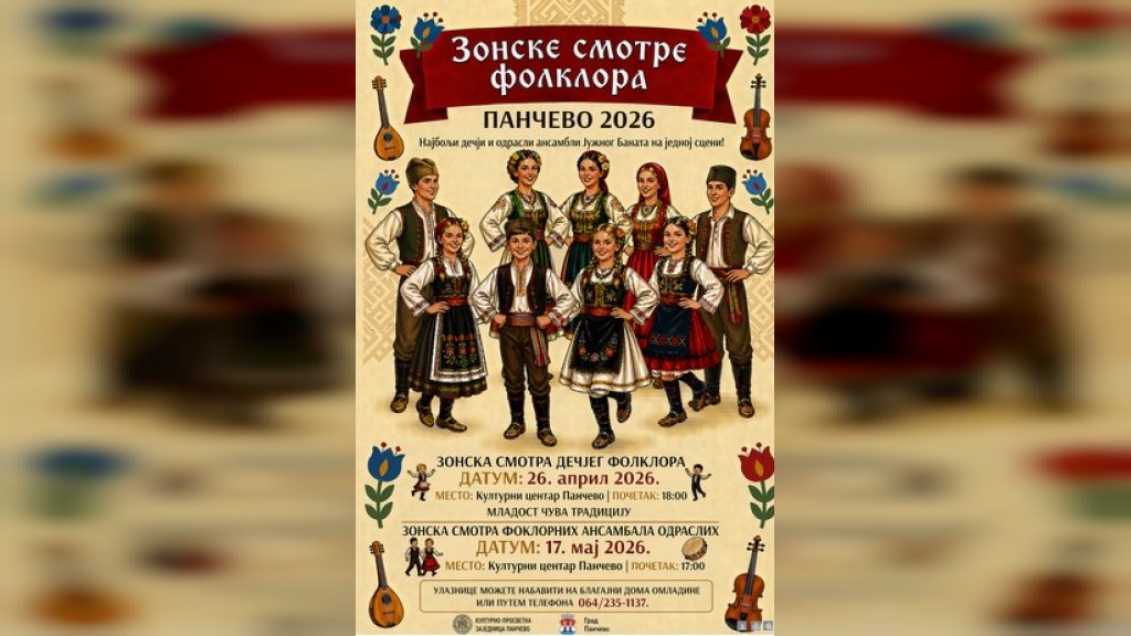 KPZ:Zonska smotra folklornog stvaralaštva dece, 26. aprila u Kulturnom centru Pančeva
