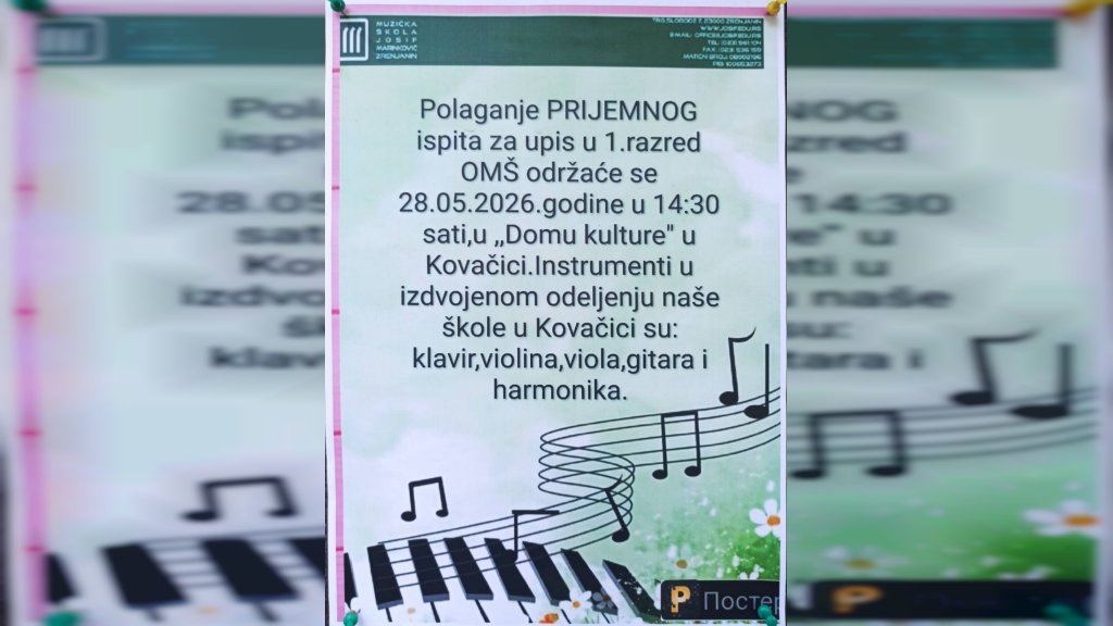 Kovačica: Polaganje prijemnog ispita za muzičku školu 28. maja