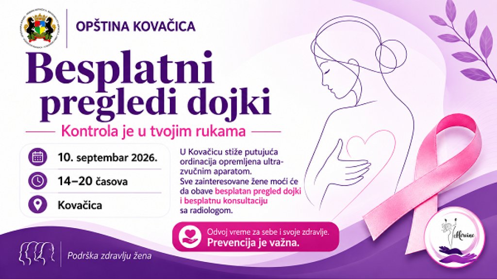 Besplatni pregledi dojki u Kovačici 10. septembra
