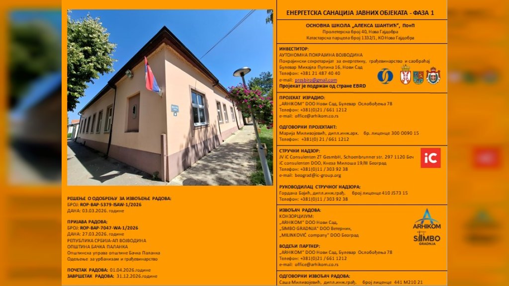 Obaveštenje o početku radova na fasadi škole u Novoj Gajdobri