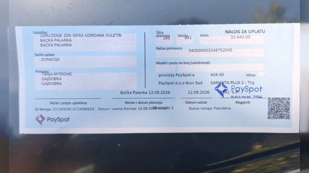 Udruženje "Iskra" uplatilo 33.440 dinara za lečenje Tanje Mitrović