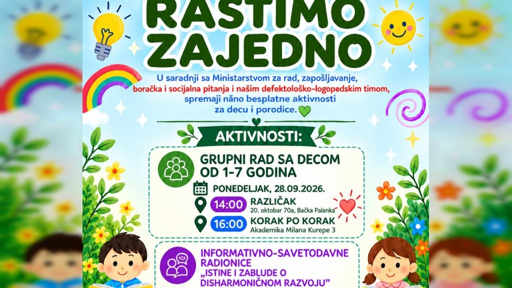 "Rastimo zajedno": Besplatna radionica za decu u Bačkoj Palanci