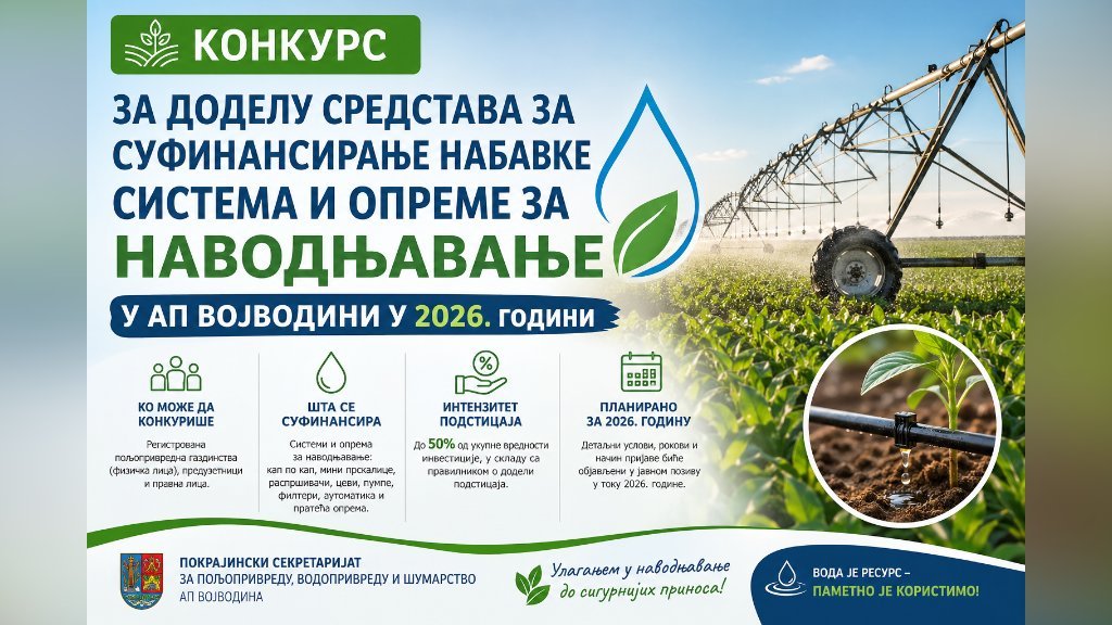 Konkurs za sufinansiranje nabavke sistema i opreme za navodnjavanje