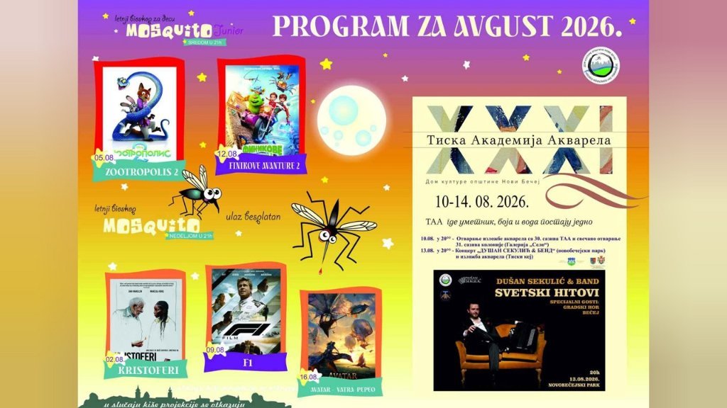 Filmske projekcije na otvorenom i Tiska akademija akvarela u avgustu